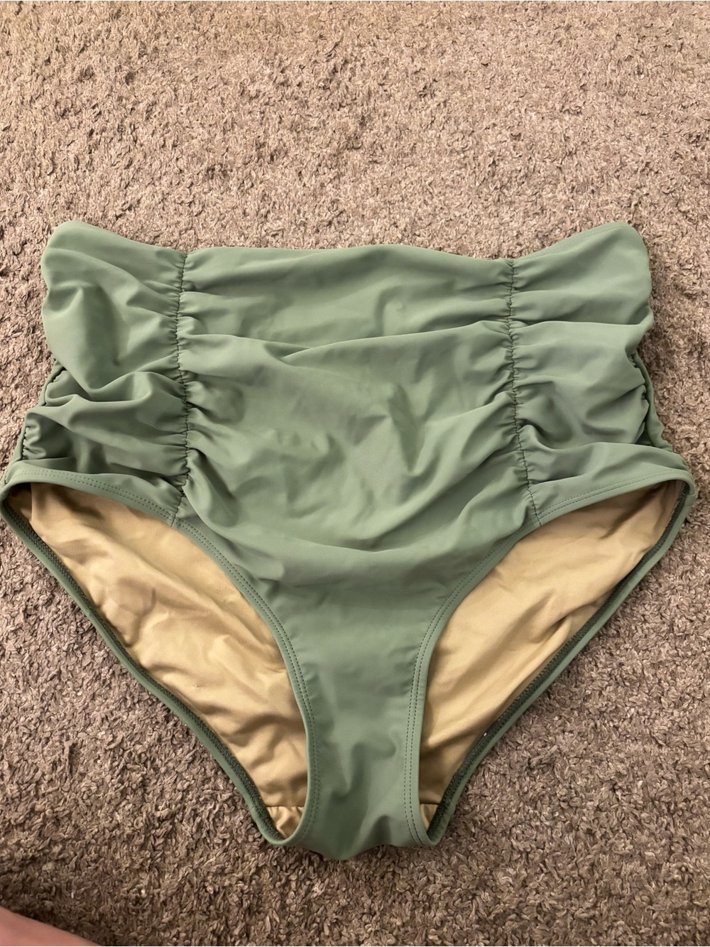 Kortni Jeane Olive Green High-Waist Ruching Bikini Bottom
